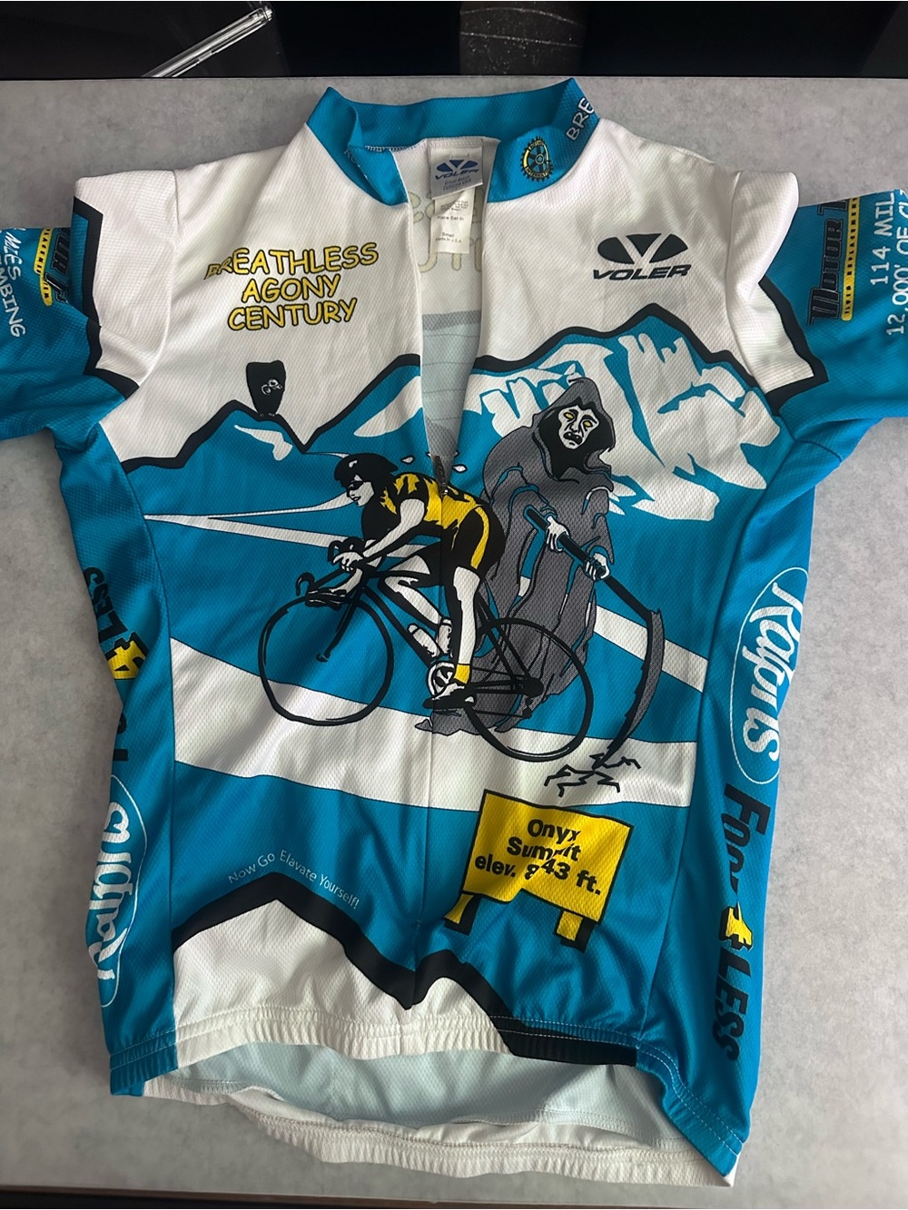 Voler Men’s Breathless Agony Century Cycling Jersey - Teal & White